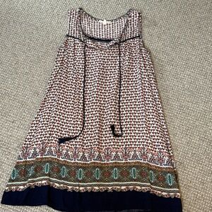 Hem & Thread Patterned Mini Dress with Navy and Green